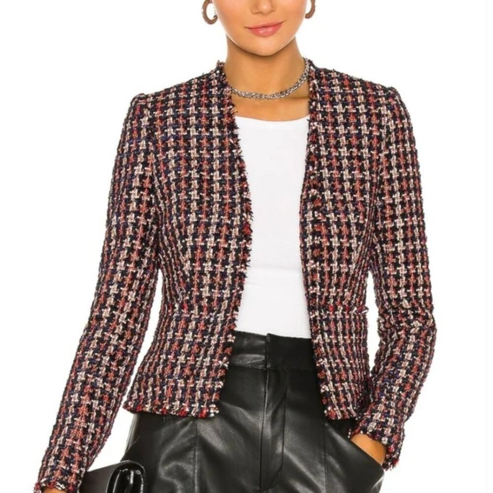 L'AGENCE Multi-Color Tweed Open Front Blazer